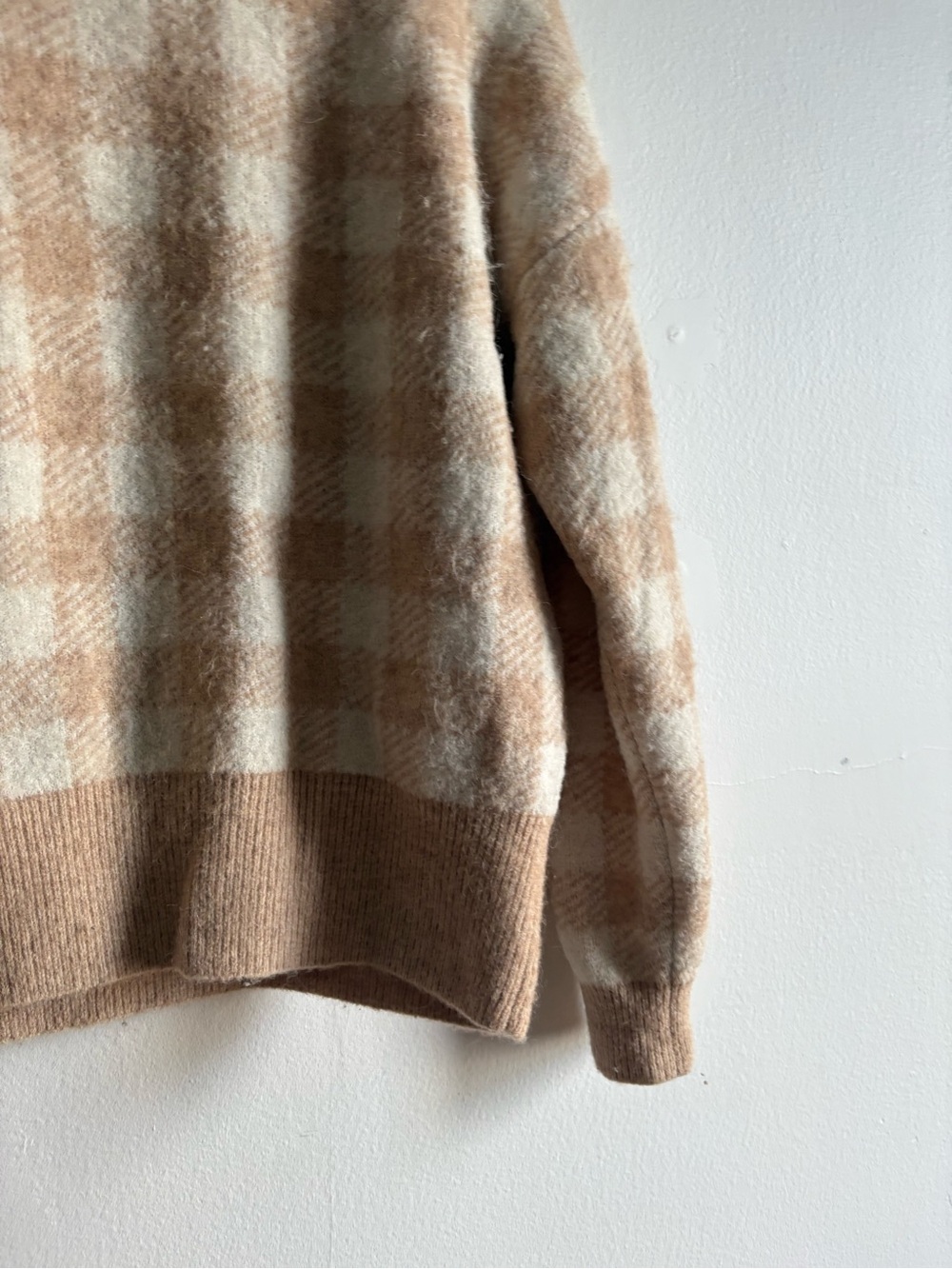Sezane Sz M Becky Tan Checker Baby Alpaca Blend Relaxed Sweater - Picture 7 of 11